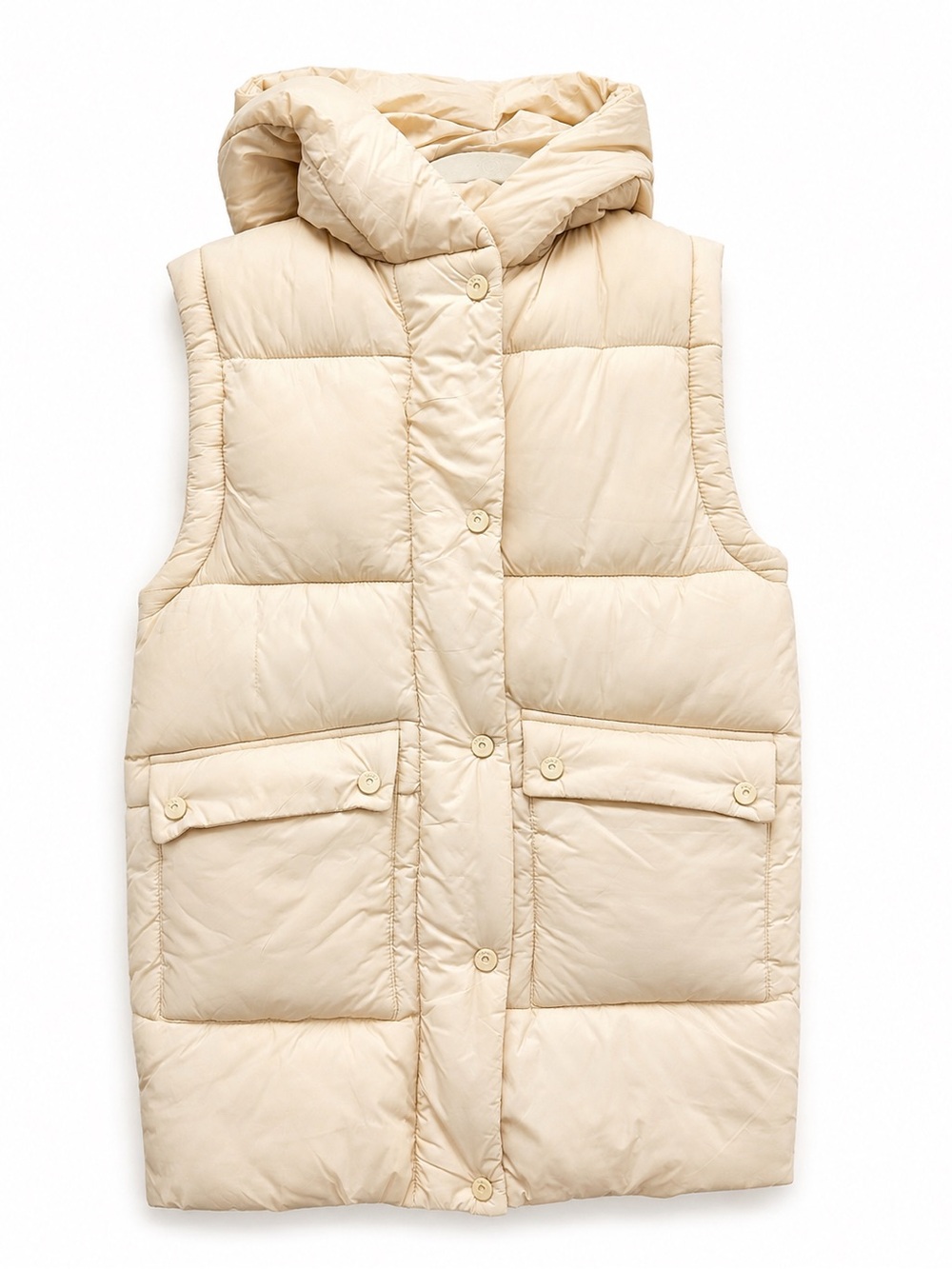 Zara Kids Girls Puffer Vest Size 9-10 140 Cream Ivory Butter Yellow Hooded NWT